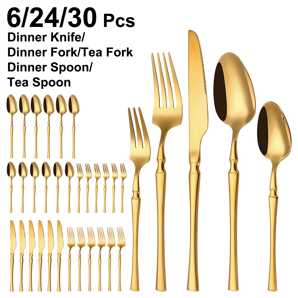 Gold Plated Cutlery - 6/24/30 قطعة الذهب رقيقة أدوات المائدة