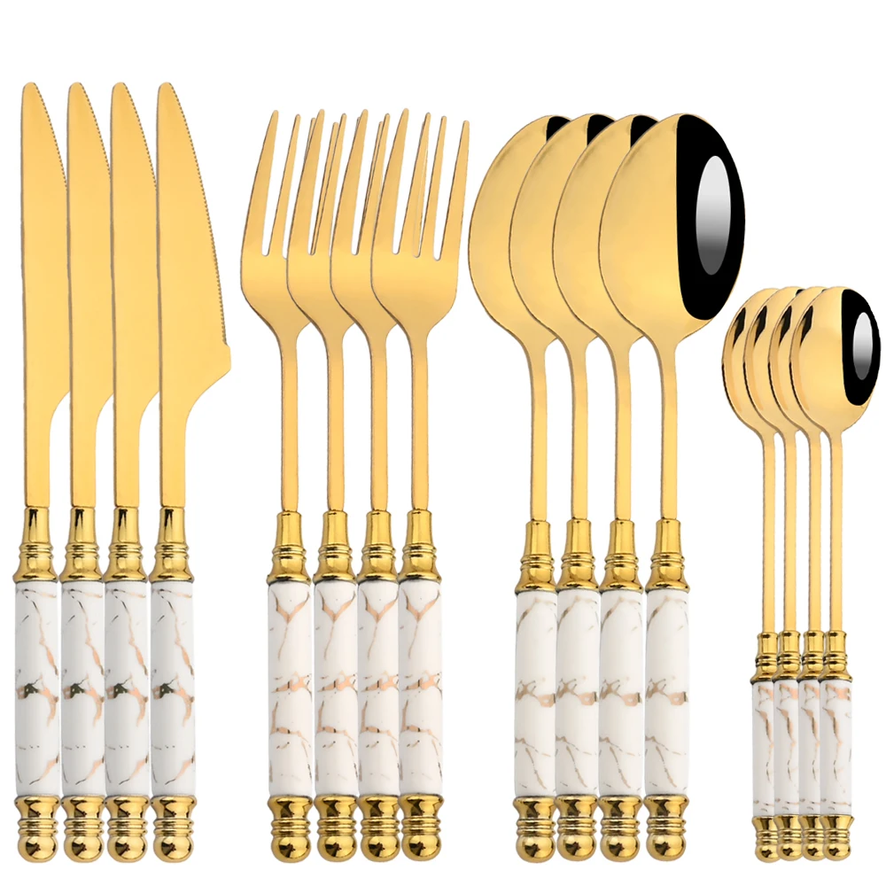 Gold Plated Cutlery - 16 قطعة مجموعة أدوات المائدة مجموعة