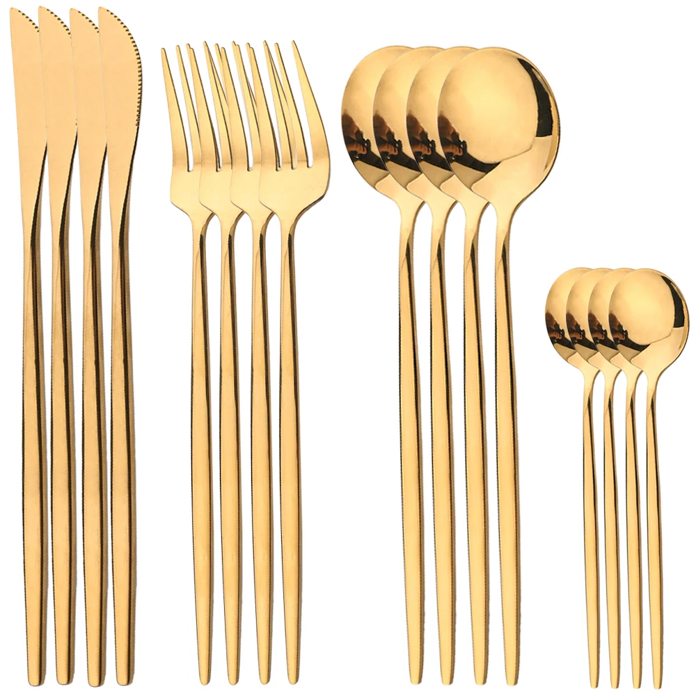 Gold Plated Cutlery - طقم أدوات مائدة ذهبي من الفولاذ