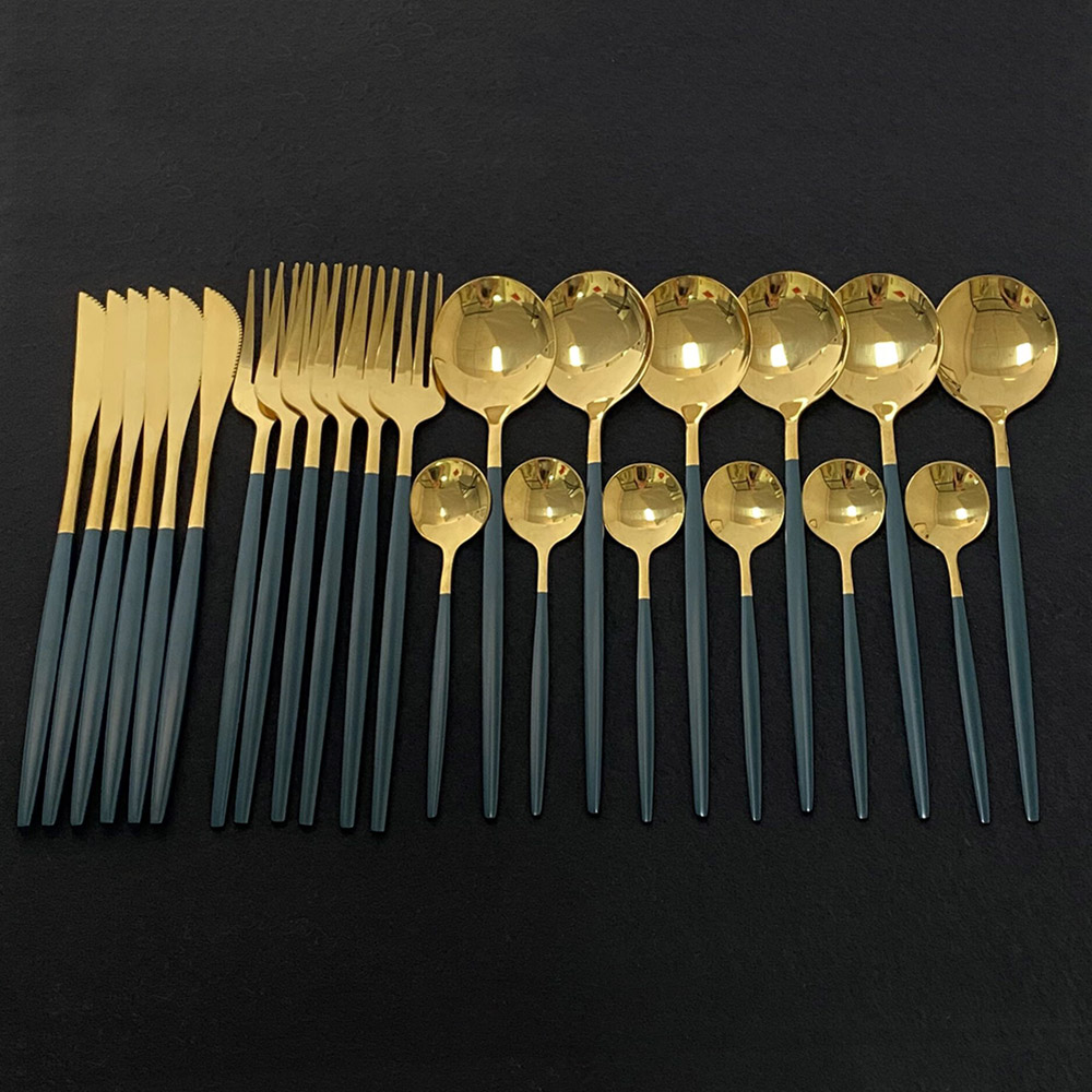 Gold Plated Cutlery - 24 قطعة أواني الطعام الملونة مجموعة