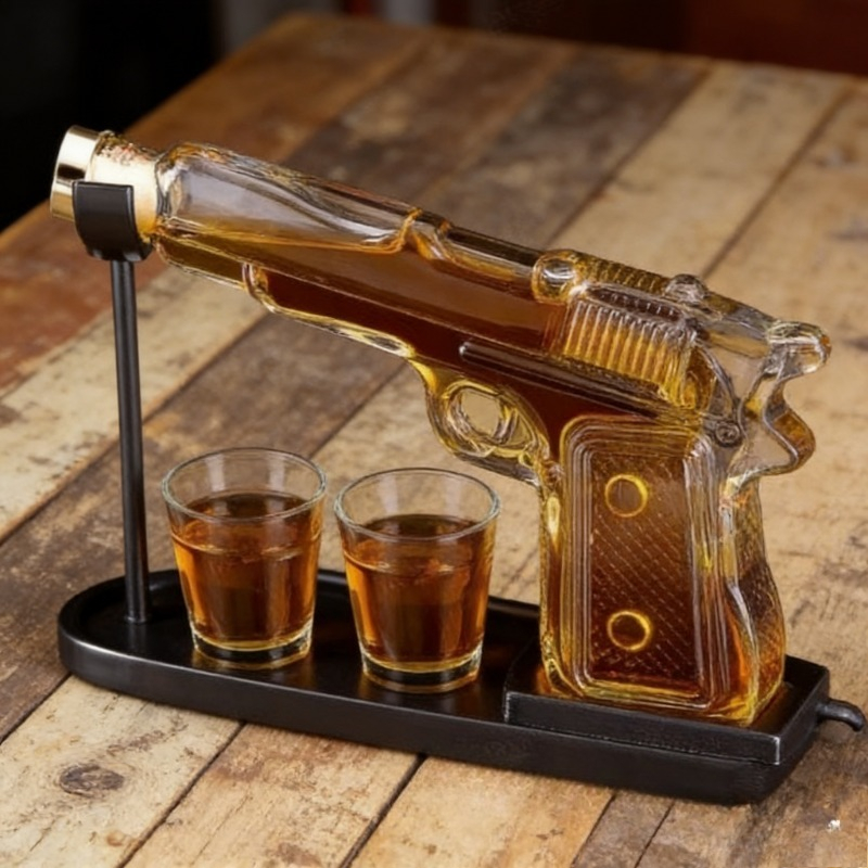 طقم قارورة ويسكي على شكل مسدس  - مراجعة Glass Decanter Whiskey وسعره