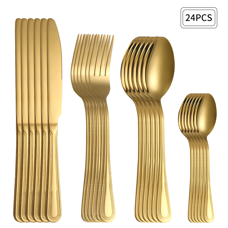 طقم أدوات مائدة من الفولاذ الم - مراجعة Gold Plated Cutlery وسعره