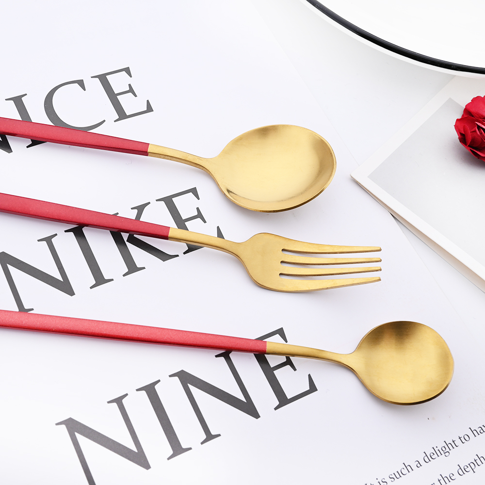 Drmfiy مقبض أسود الذهب مجموعة  - مراجعة Gold Plated Cutlery وسعره